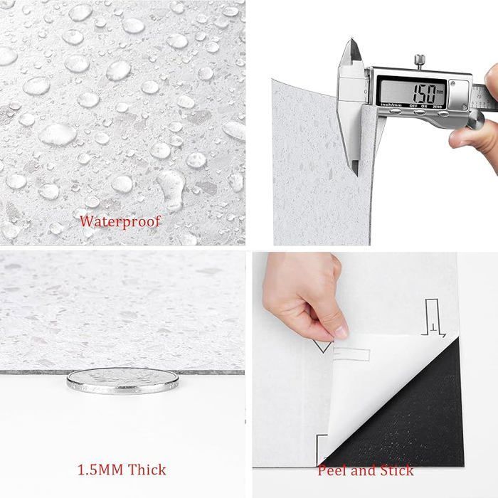 Baldosas adhesivas de PVC Livelynine, terrazo gris claro, baldosas para suelo de cocina, 30x30 cm, suelo de linóleo, 4 baldosas de terrazo gris claro