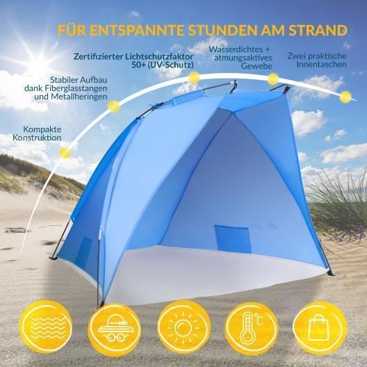 TRESKO Tente de Plage abri avec sac de transport | Tente de Plate Anti-UV 50+ | Prend peu d'espace | Imperméable et respirant