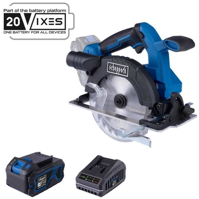 Scheppach BC-CS165-X Cordless Circular Saw Kit - Brushless, 165mm Blade, 55mm Max Cutting Width at 90° - 20V IXES + 4Ah Battery + Charger
