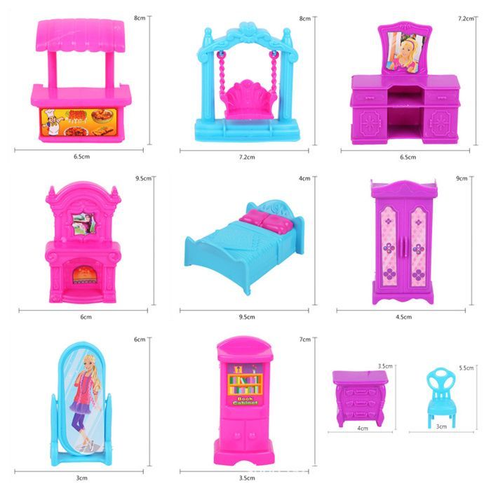 Ensemble de jeu pour maison de poupée, 22 pièces, meubles en plastique, pièces miniatures, jouets pour bébés et enfants