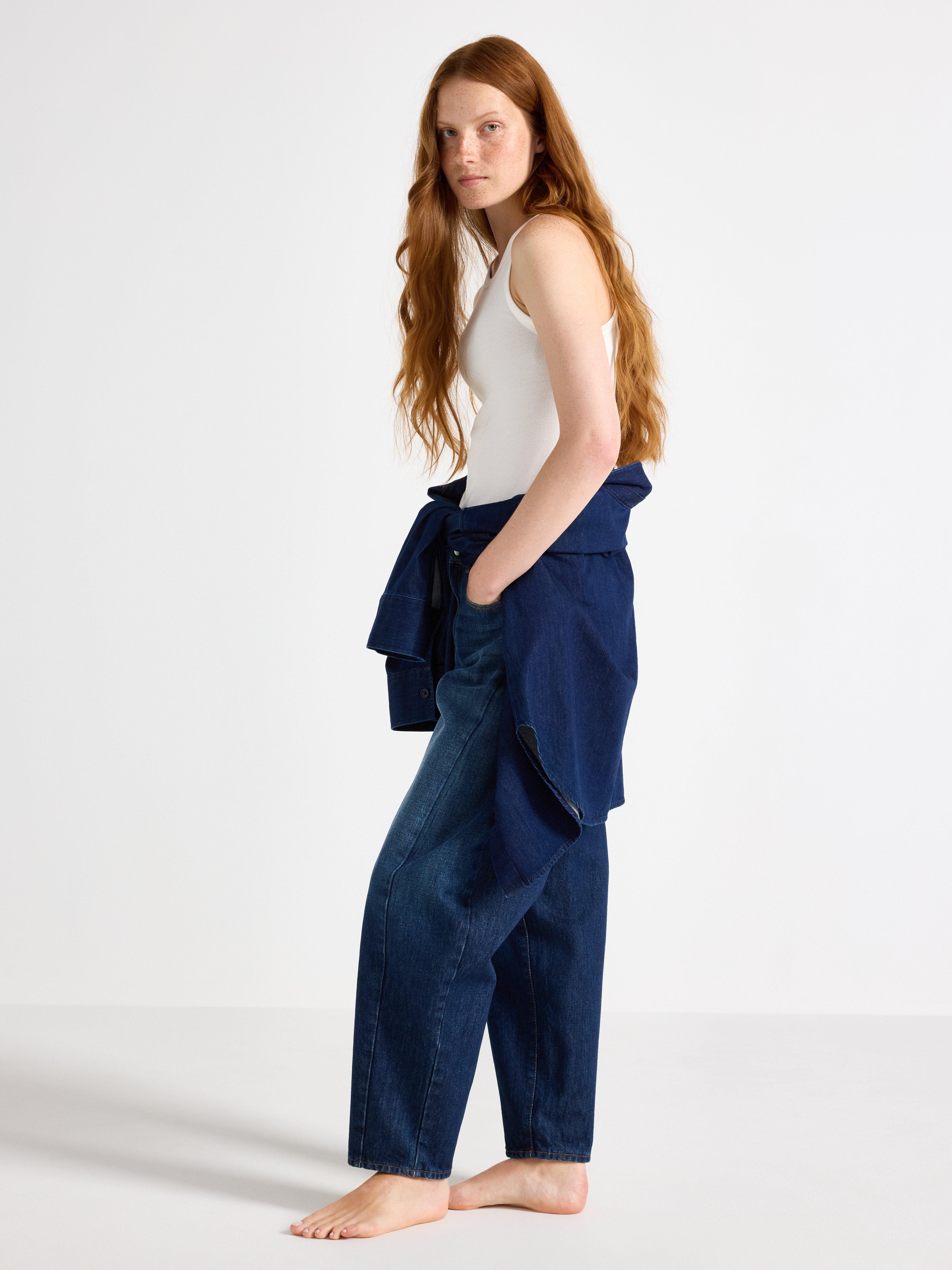 BARREL ankellange jeans Mørk denim