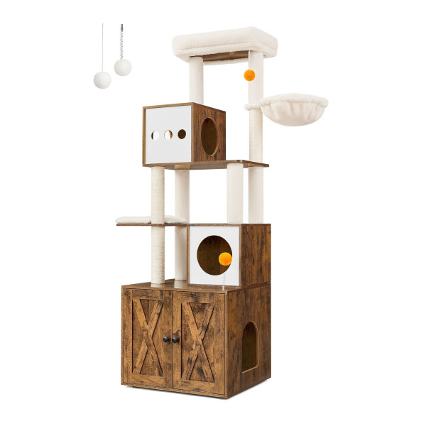 Drapak Loft dla Kota 2w1 z Kuwetą Brązowo-biały 185 cm