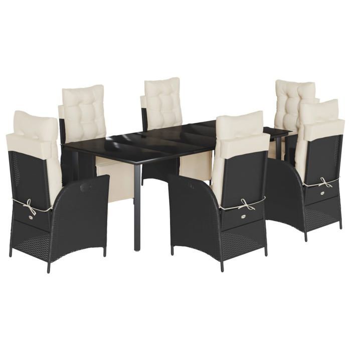 Tuineetset - vidaXL - 7-delig - Rotan van kunststof - Zwart - Tafel 200x100x74 cm - Ligstoelen
