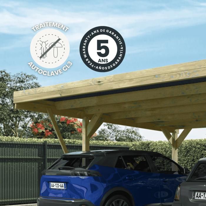 Carport aus Holz für 2 Autos, 30,9 m², 4 Pfosten, 9 x 9 m