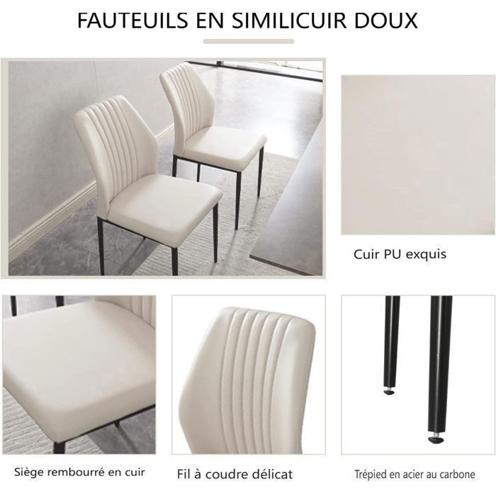JIEXI Dining Set with Extendable Table and 6 Chairs (Table 130-170 cm + 6 White Chairs)