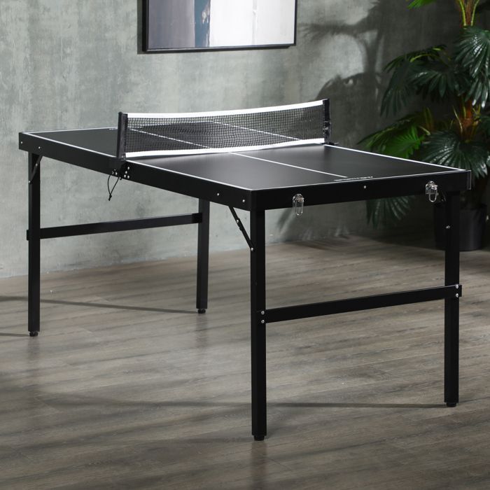 Mini ping pong table - SPORTNOW - foldable - with net, balls, handle - 152 x 76 x 72 cm - black