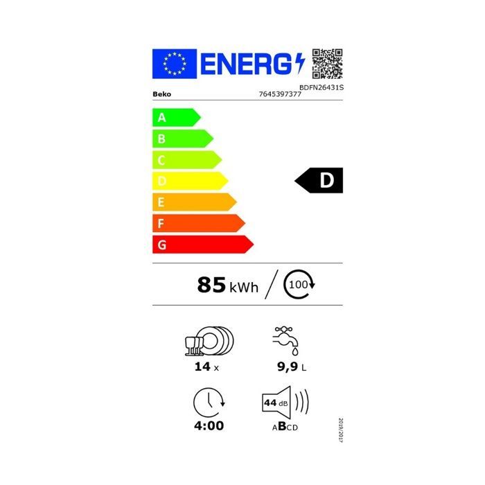 Lavastoviglie Beko da 60 cm, 14 coperti, 44 dB - BDFN26431S