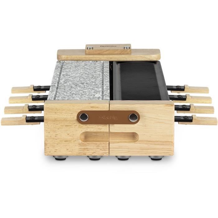 HKOENIG Raclette Grill - WOD360 - Serves up to 8 people - Rotating base with cooking stone - Wood design - 1400W