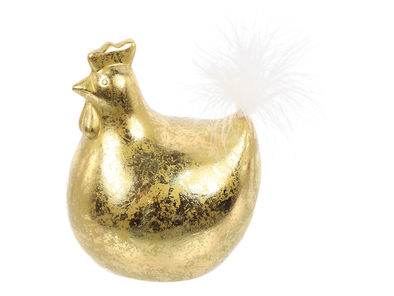 Figurka ceramiczna Kura z piórkiem 12,5 cm złota