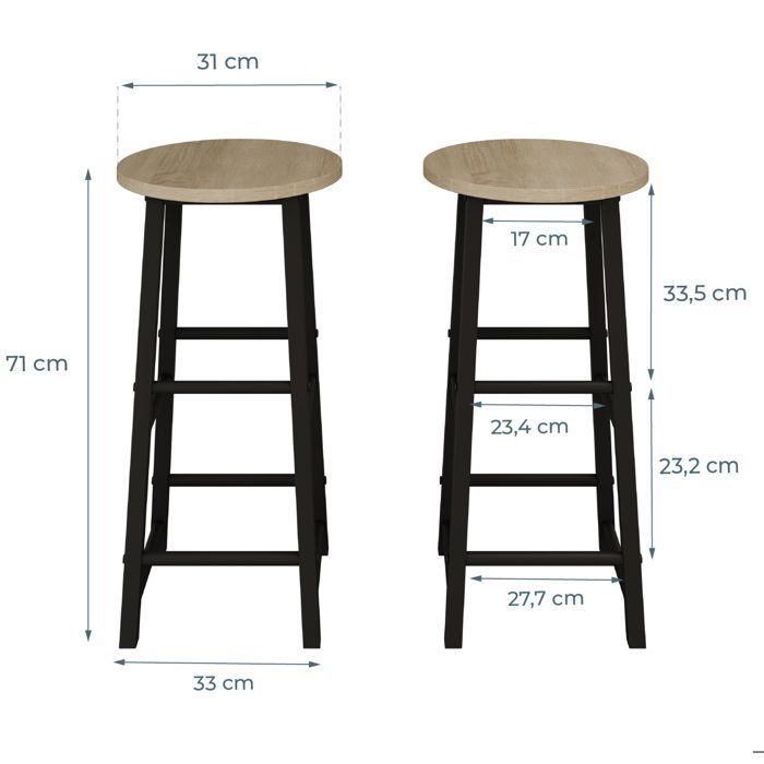 Bar stools - DESIGN FURNITURE - Lucca - Black and Sonoma - 2 pieces - 71 cm high