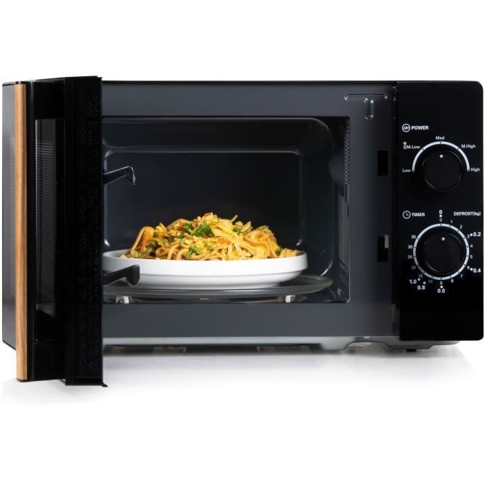 Horno microondas DOMO DO2820 - 20 L - 700 W - Temporizador de 35 minutos - Función de descongelación - 44 x 35,8 x 25,8 cm (ancho x profundidad x alto) - Acabado en madera negra