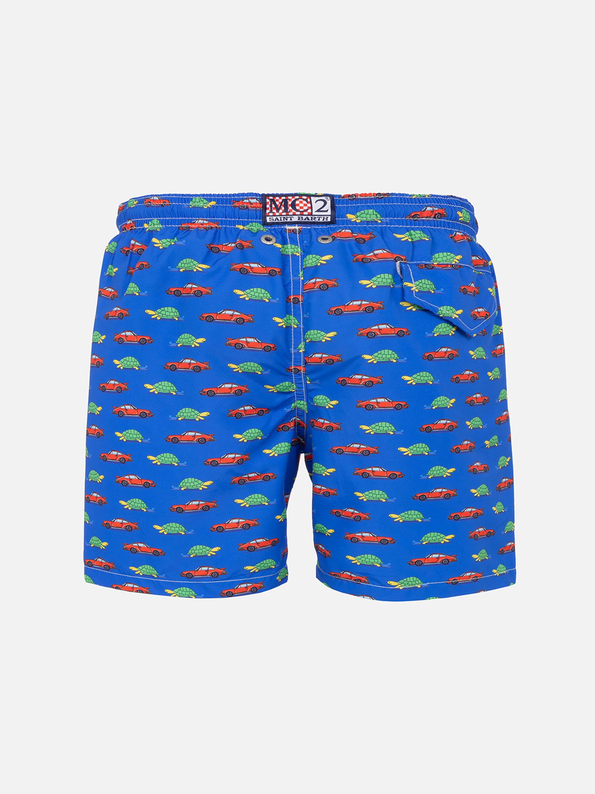 Costume da bagno da bambino con stampa tartaruga e auto