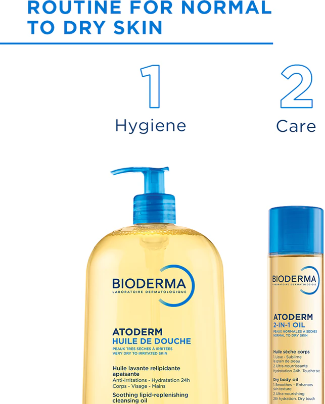 Bioderma Atoderm 2-in-1 Olie, een intensief voedende olie voor de droge huid.