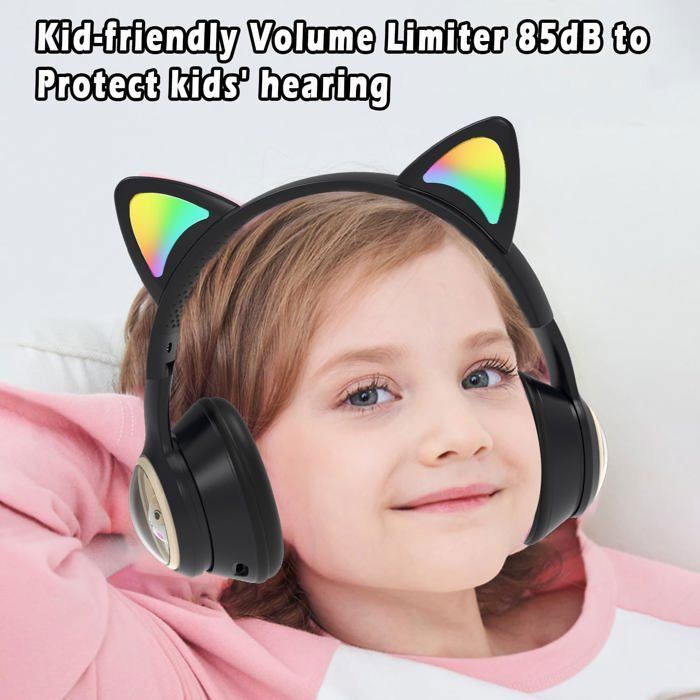 Cuffie Bluetooth per bambini 85dB: cuffie on-ear pieghevoli (con filo/wireless + LED)