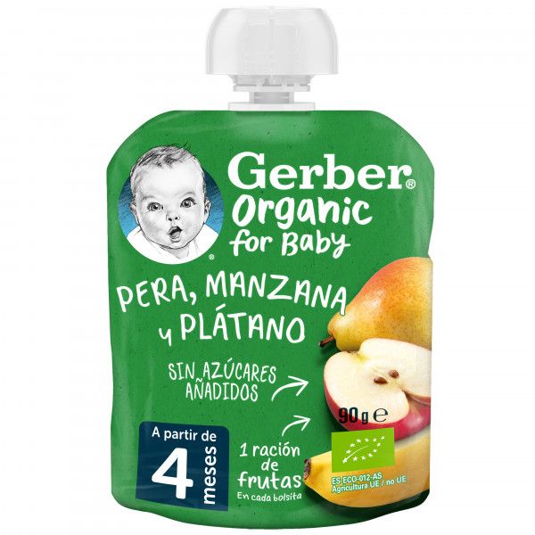 Organska vrečka Hruška, jabolko, banana 4 mesece Nadaljevalno mleko in hrana
