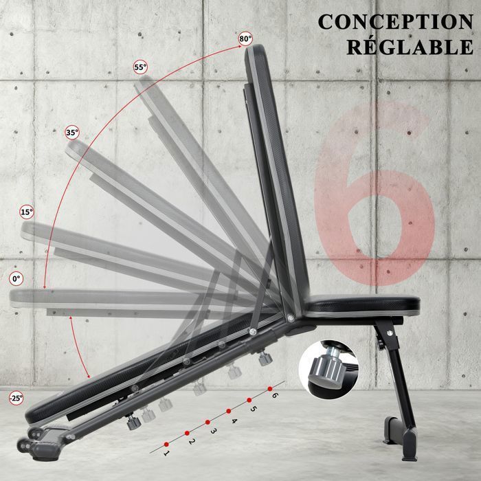ISE Banc de Musculation incliné ,Pliable ,Dossier réglables en 6 Positions, Formation d'exercice Max 120KG SY-5021