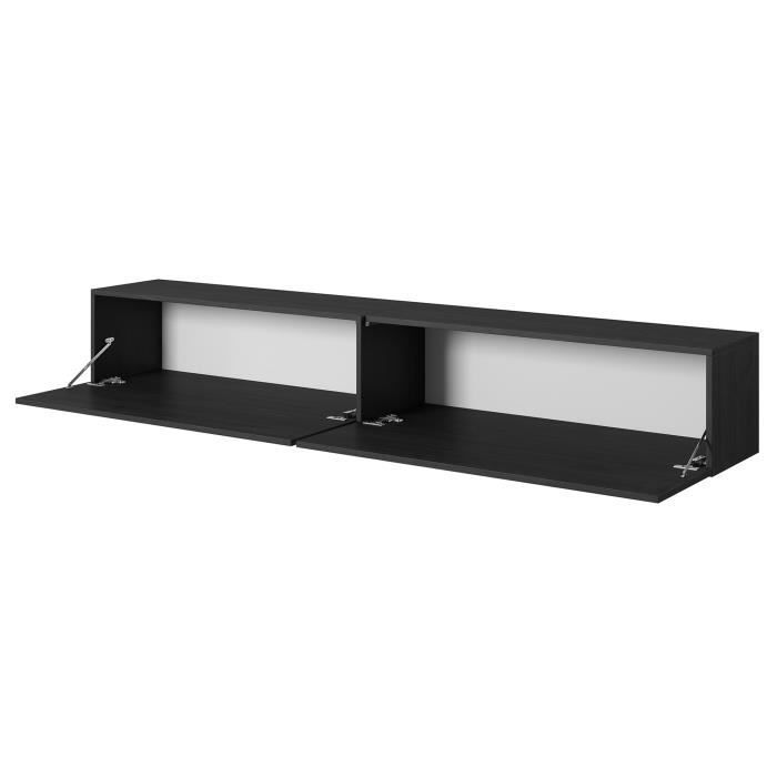 Meuble TV - SELSEY - Bisira - Frêne noir - 200 cm - Finition mate