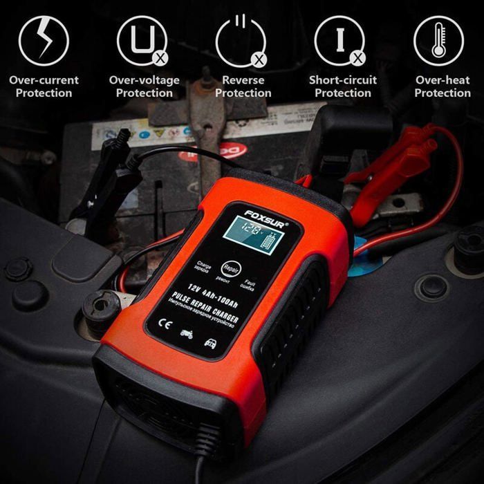 Oplader, startbooster en startkabels Volautomatische 12V 5000mA acculader/onderhouder voor auto's.