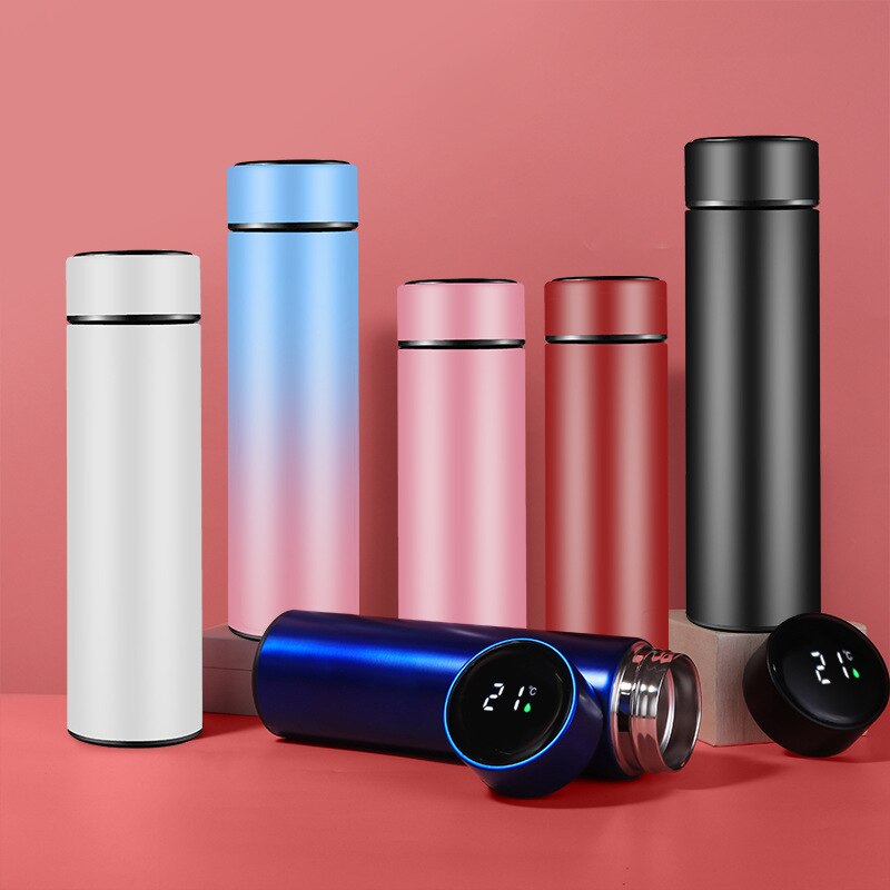 Botella termo LED inteligente de 500 ml con pantalla de temperatura, de acero inoxidable.
