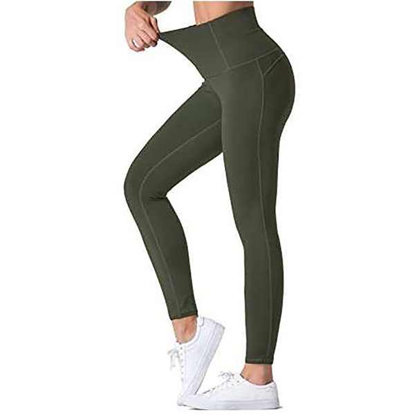 Pantalon de yoga compressif, legging de sport extensible avec taille haute et effet ventre plat (XL, cheville - olive foncé) : Sports et loisirs de plein air