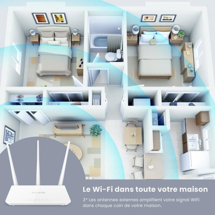 F3 N300 WLAN-Router, Drahtlosrouter mit bis zu 300 Mbit/s im 2,4-GHz-Band, WLAN-Zugangspunkt mit 3 x 5-dBi-Antennen, 3 Anschlüssen