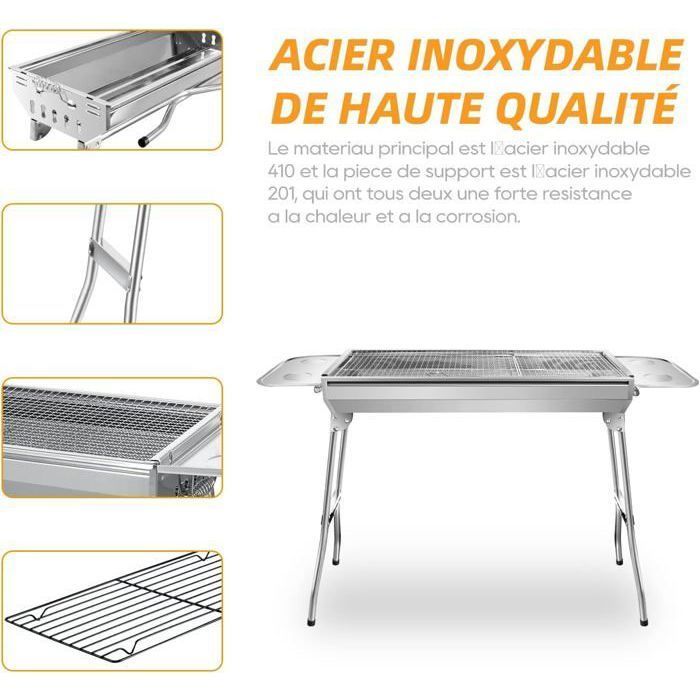 SunJas Barbecue à Charbon de Bois Inox Taille Grande BBQ Pliable Barbecue Grill à Charbon Four de Charbon Portable