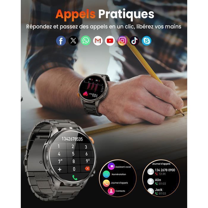 AIMIUVEI Smartwatch for Men, 1000mAh Battery/LED Light, 1.91