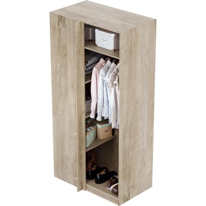 Roupeiro de canto - Acabamento em carvalho - 3 prateleiras - 1 varão para roupas - L100 x P66 x A200 cm