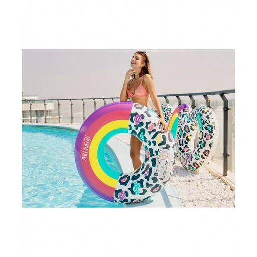 Bouée gonflable ronde XXL - Arc-en-ciel - Léopard Ø120 cm