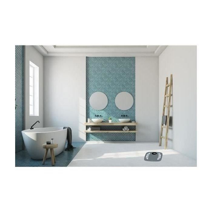 TERRAILLON – Körperanalysewaage – 160 kg Tragkraft – grau – POWER FIT – Plattform aus gehärtetem Glas, 31 x 30 cm