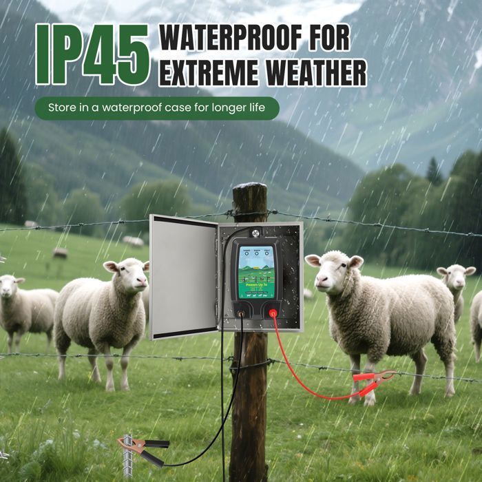 Elettrificatore per recinzione elettrica da 10 km per animali, kit per recinzione da giardino da 1,5 a 2 J - Impermeabile IP45