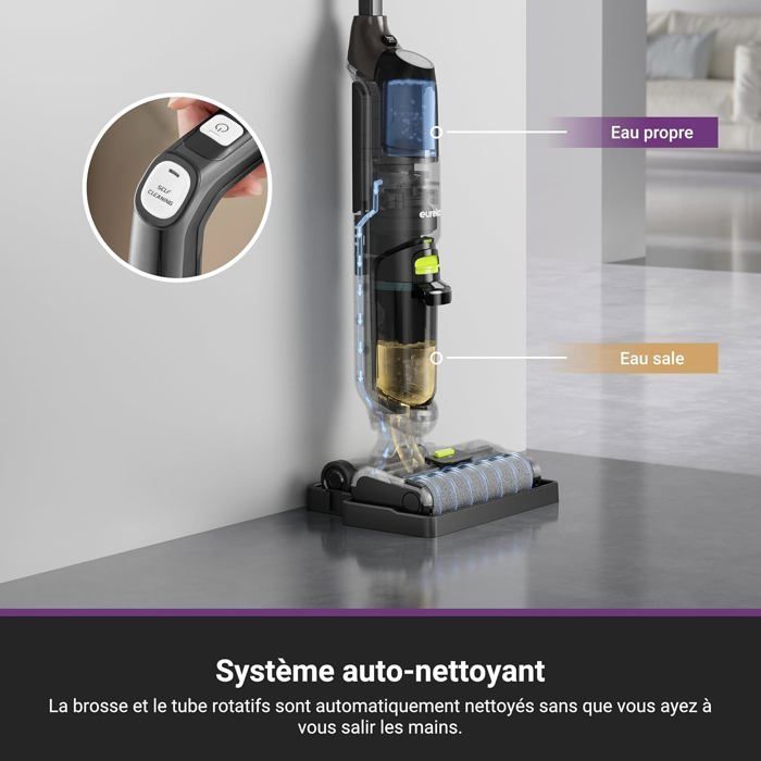 New400 Aspirateur Laveur Sans Fil Pour Sols Durs,Aspirateur Balai Sans Fil Sec Et Humide,Autonettoyant,Aspirateur Laveur Eau Et Po