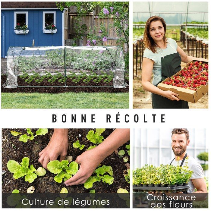 Serre de jardin tunnel - serre à tomates - Outsunny - grande porte zippée bâche plastique transparent - métal - 2,5x1x0,8m - vert