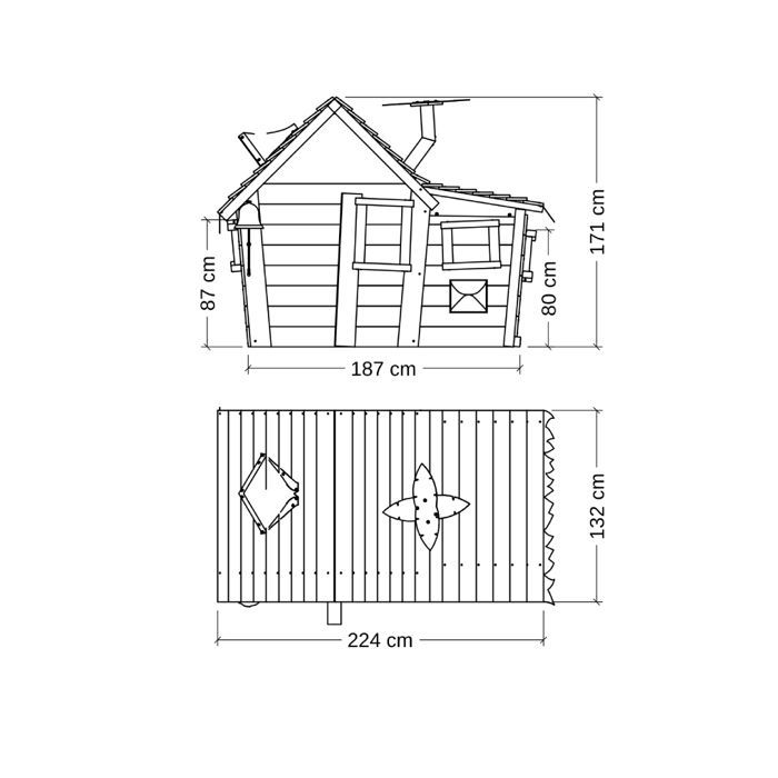 Maison de jeu en bois WICKEY Casita rose pastel pour enfants avec toit en bois et 4 fenêtres