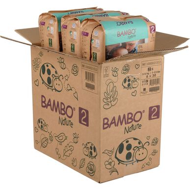 Bambo Nature gutter og jenter 0 % parfyme miljøvennlige bleierpakke, størrelse 2, 3–6 kg, 180 enheter.