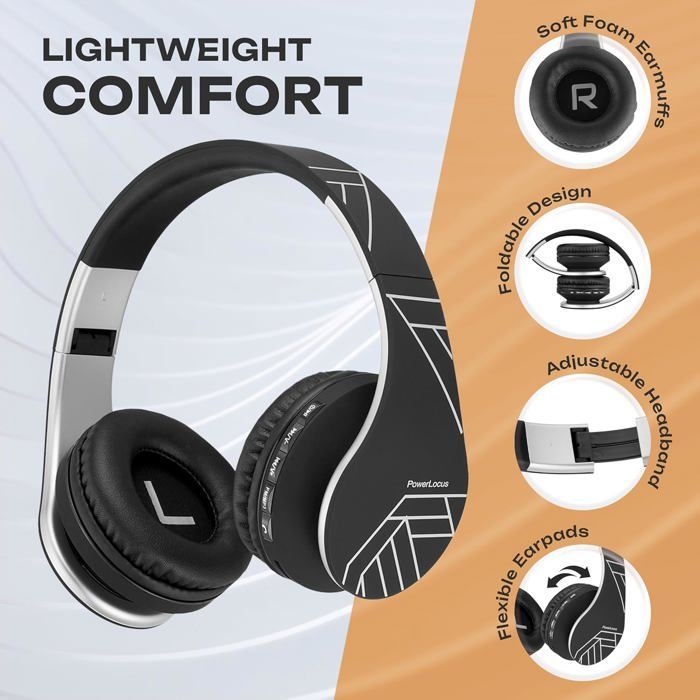 Fones de ouvido Bluetooth sem fio, dobráveis, estéreo, com microfone embutido, entrada para cartão Micro SD e rádio FM (preto/prateado)