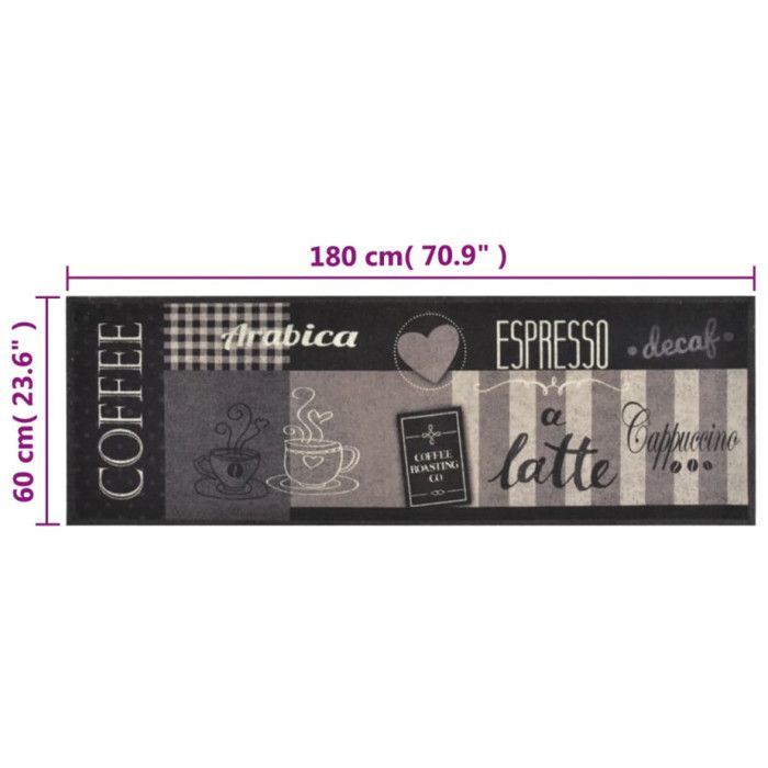 vidaXL Tapis de cuisine lavable impression café noir 60x180 cm velours 136556