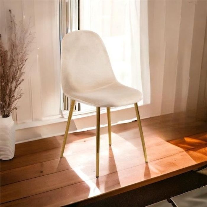 Lot de 6 Chaises Scandinaves en Velours et pieds métallique Doréé - Beige