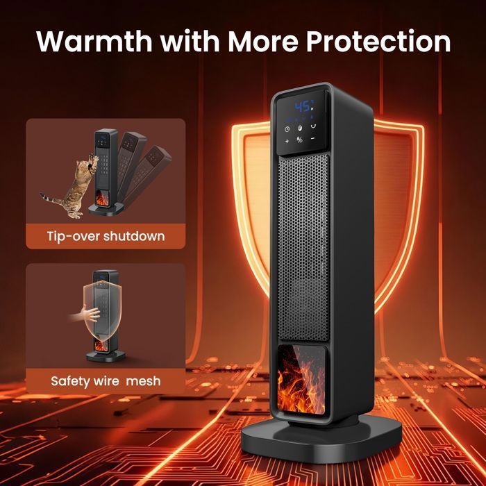 Calefactor auxiliar PTC de 2200 W, calefactor con ventilador, protección antivuelco/sobrecalentamiento, calefactor con ventilador para sala de estar/oficina.