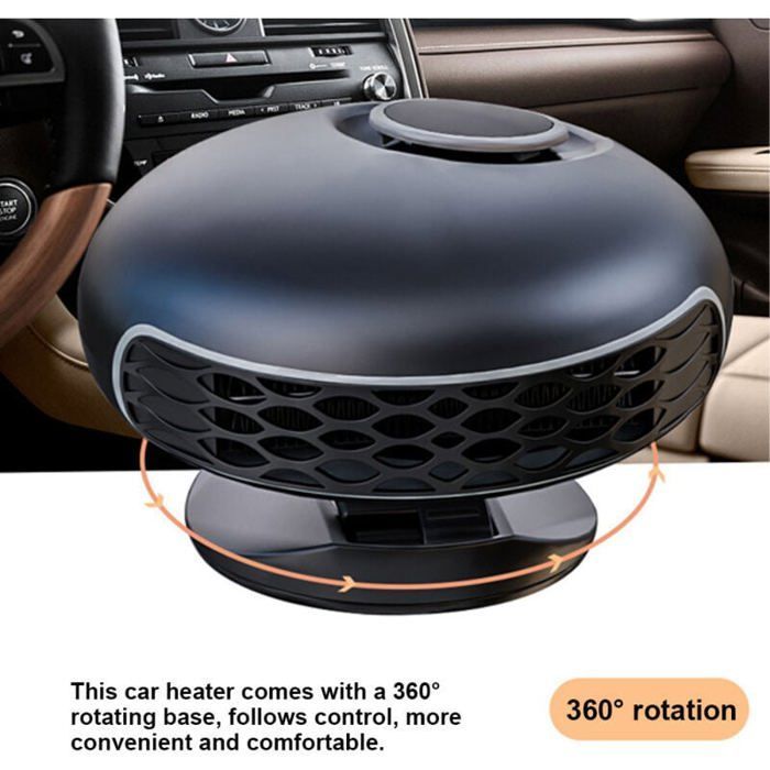Calefactor portátil para coche de 12V/24V, descongelación 2 en 1, ventilador frío/caliente, base giratoria de 360°.