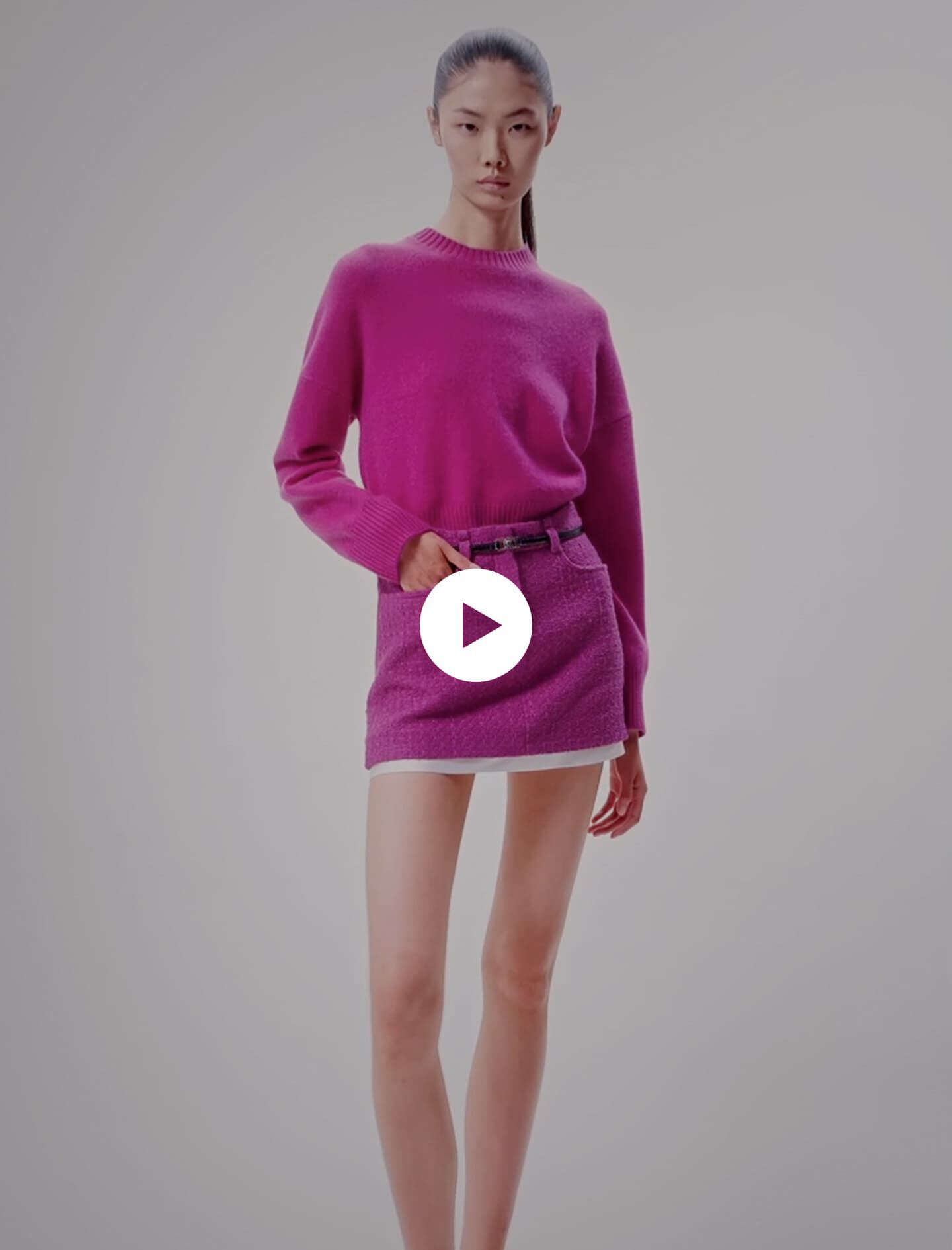 Fustă mini tweed - roz fuchsia