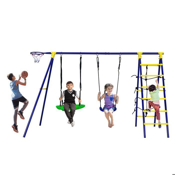 GOPLUS Juego de columpios 3 en 1 con estructura en A y capacidad de carga de 200 kg - Juego de columpios de agilidad 3 en 1 - 1 columpio en forma de U + 1 columpio cara a cara + 2 anillas de gimnasia