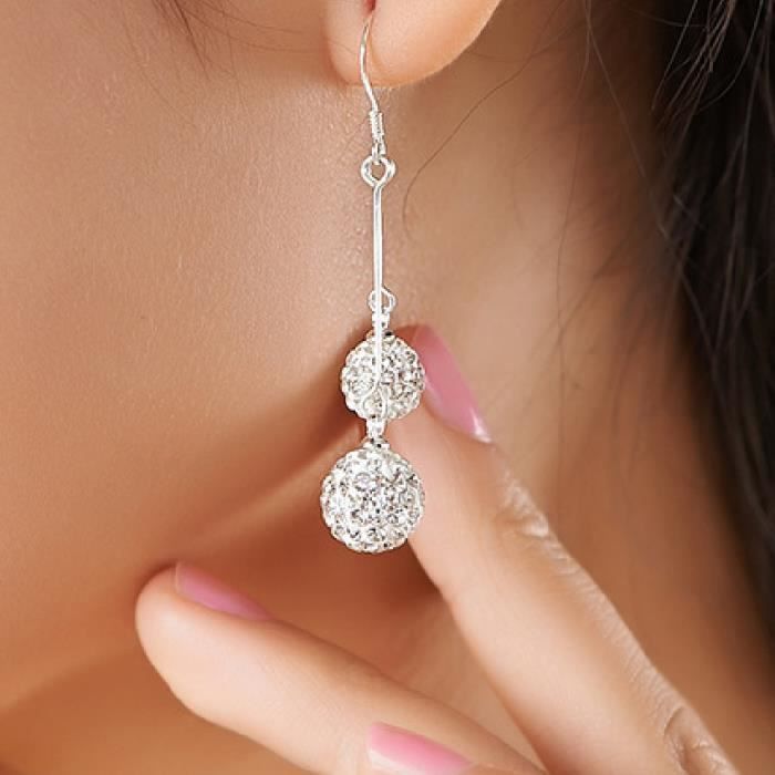 Boucles d'oreilles - Luxe - Dangle - Argenté - Alliage - Strass