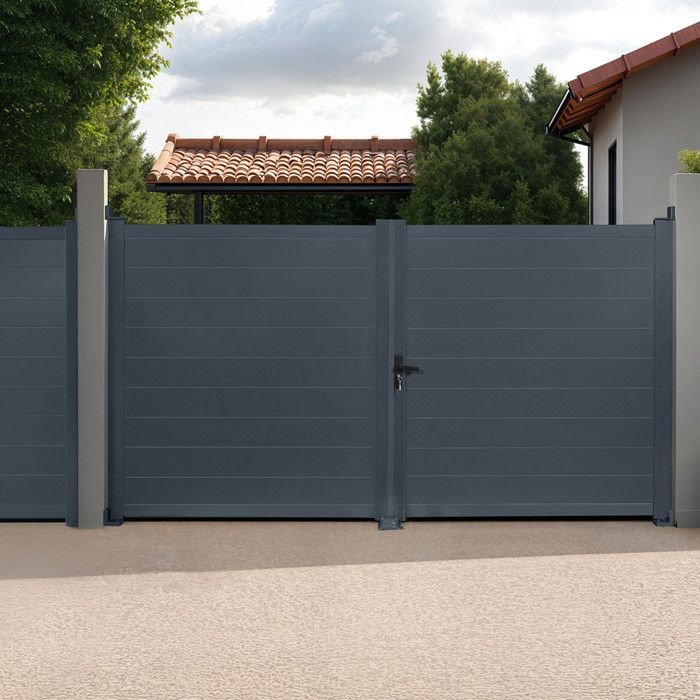 IDMARKET 302x160 cm swing gate in anthracite grey aluminum