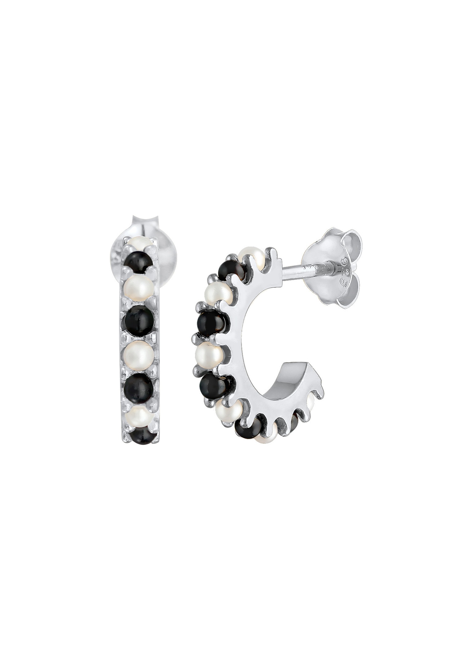 Elli Créoles Femme Perle Noir-Blanc Classique en argent sterling 925