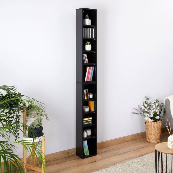 MUSIC modular shelving for CDs and DVDs, set of 2 column storage units with 10 compartments, in matte black melamine