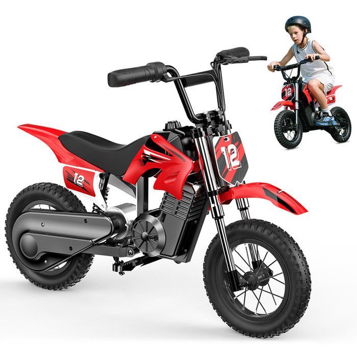 Moto électrique Enfant A12-Rouge-12''-350W-36V5,2 Ah-Charge Maximale 70 kg-Trois Vitesses-Sonnette-Autonomie 22 km-Tout terrain