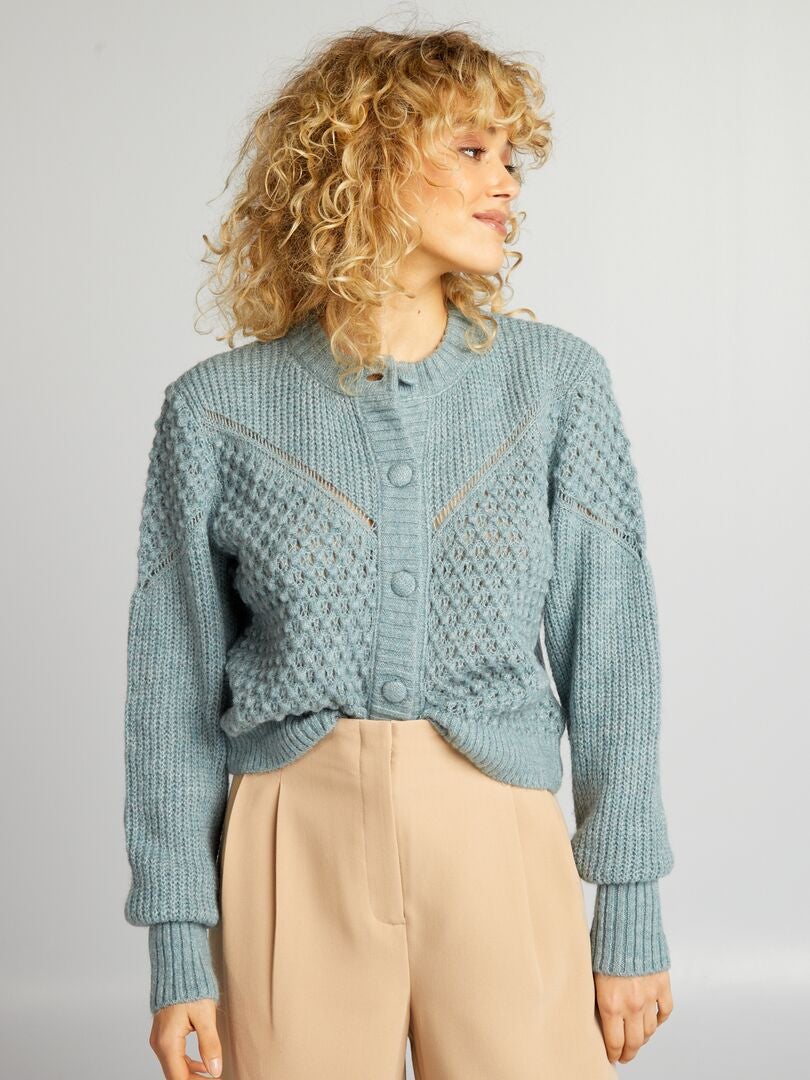 Zachte, gebreide cardigan met patroon - BLAUW
