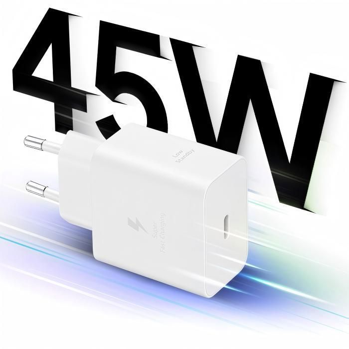 Cargador ultrarrápido de 45 W - Para smartphones Samsung Galaxy - Blanco (Cable incluido)