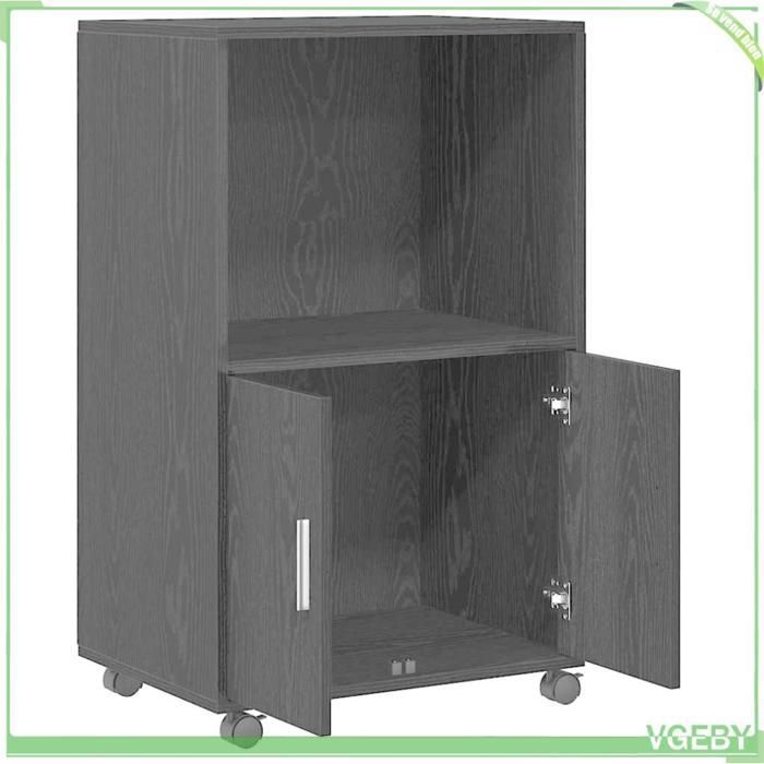 Cabinet Roulant - Chêne noir - 55 x 40 x 91 cm - Bois d'ingénierie - Style industriel